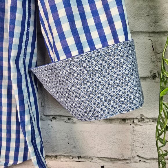 NICK GRAHAM EVERYWHERE BUTTON DOWN BLUE AND WHITE WITH CONTRAST COLLAR&CUFF L - Picture 4 of 6